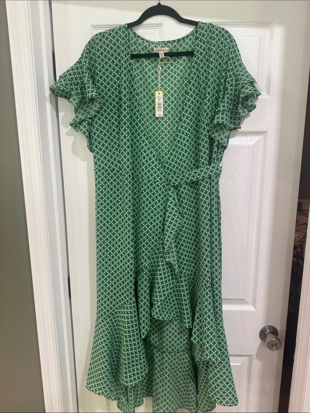 Max Studio Green Floral Ruffle Wrap Dress